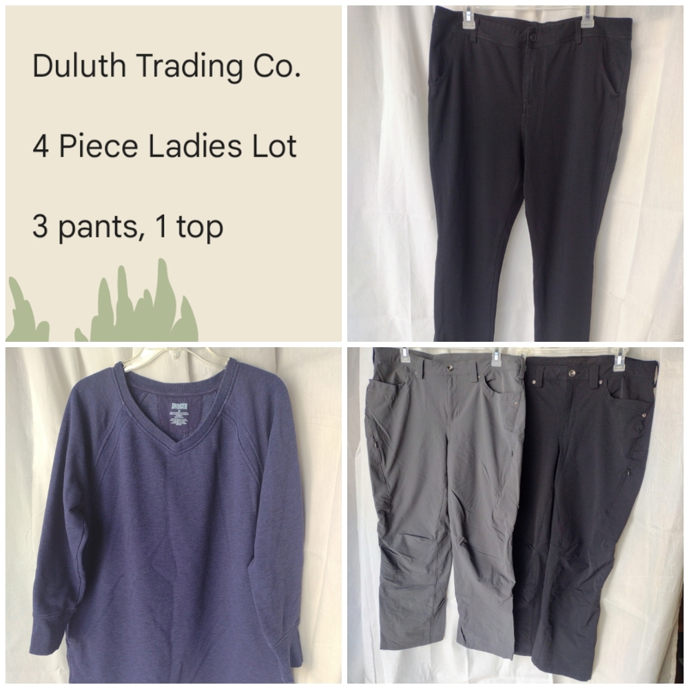 Duluth 4 Piece Lot Women's Duluth Trading Pants and Shirt sz 16